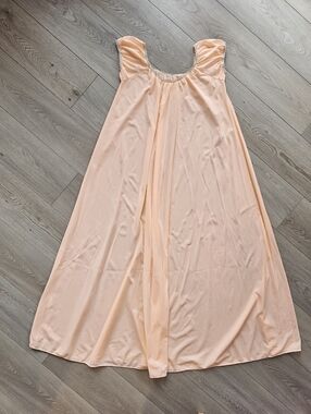 Vintage Van Raalte Peach Nylon Moo Moo Nightgown, Sheer Flowy Lingerie, Med